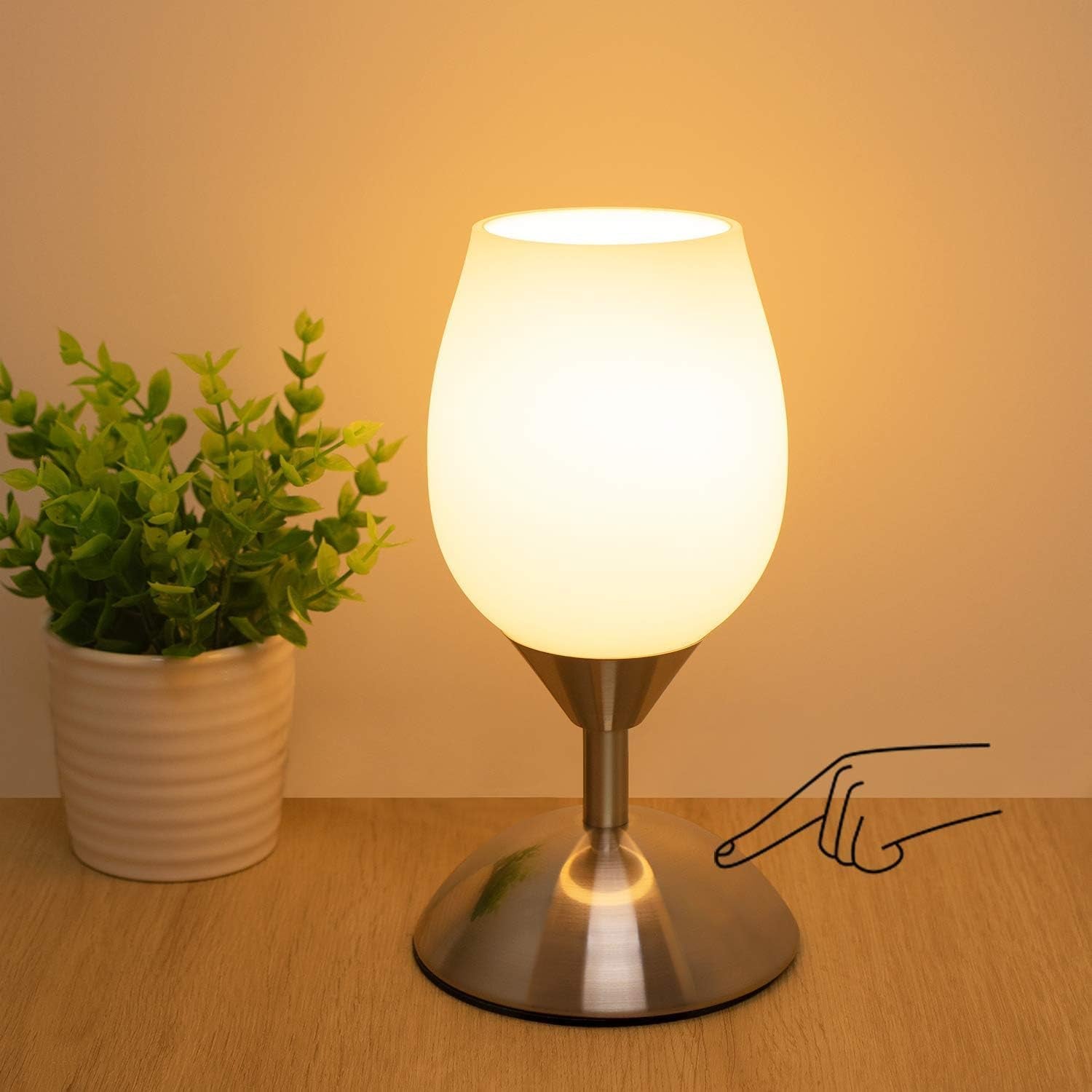 Small Touch Lamp for Bedroom Nightstand, 3-Way Dimmable Bedside Lamps Opal Glass Desk Lamp Silver Base, Tiny Table Lamp for Small Spaces Ambient Lighting for Living Room, E12 Bulb Included